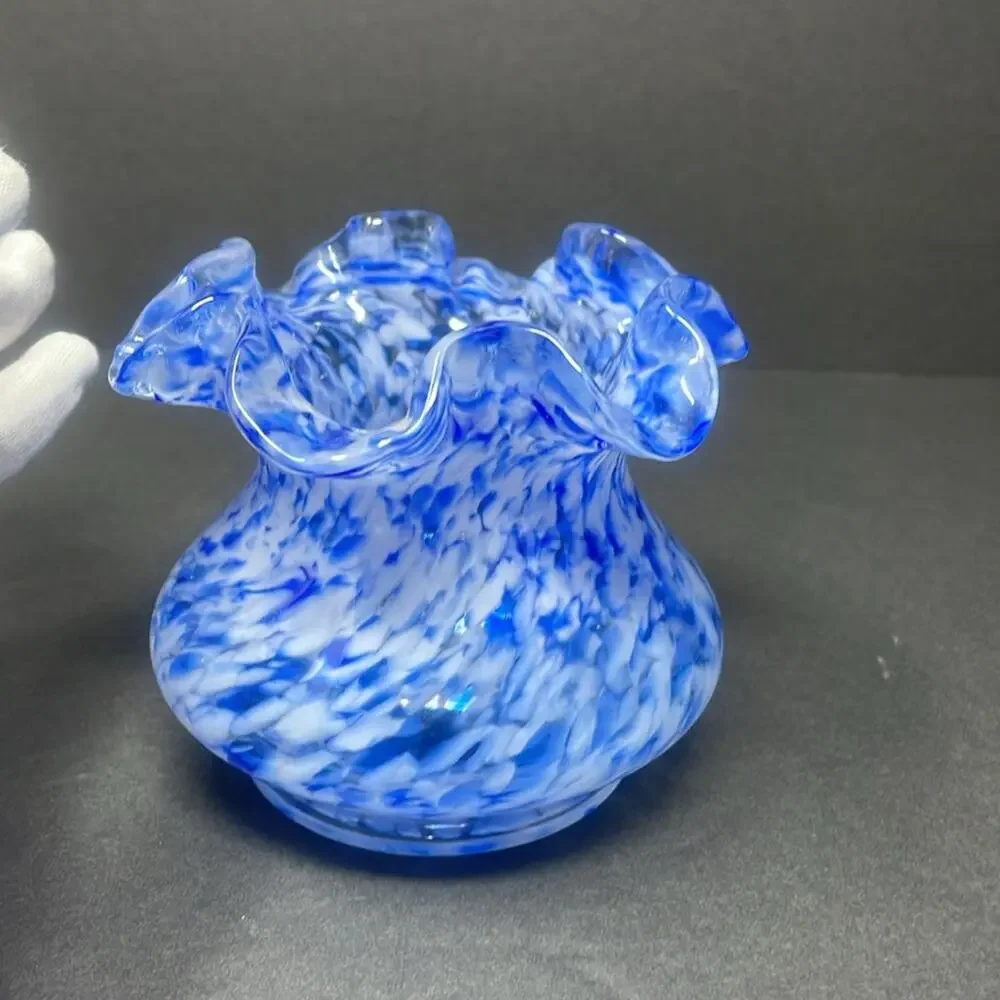 Vintage Fenton Glass Vase Blue Mist Vasa Murrhina Opalescent